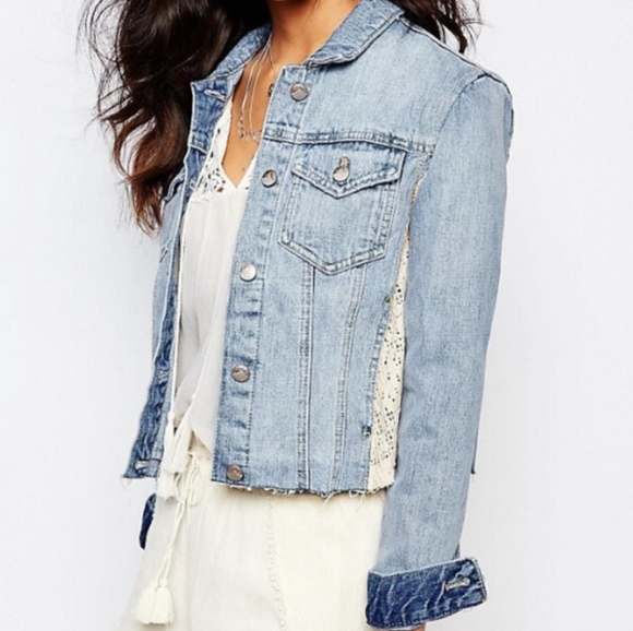 Free People Jackets & Blazers - Free People Lace Inset Denim Jacket Size XS